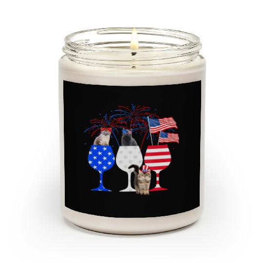 Cat 4Th Of July Red White Blue Wine Scented Candles