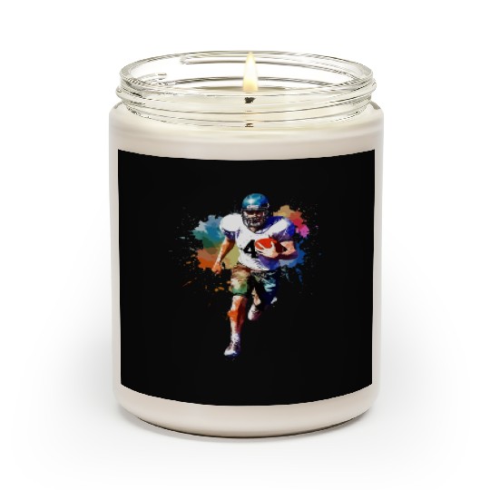 Watercolor Style Football Player Art Scented Candles