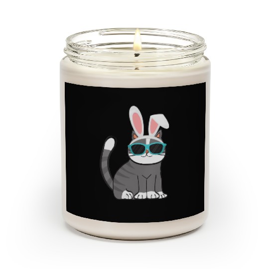 Happy Easter Cat With Bunny Ears And Glasses Scented Candles
