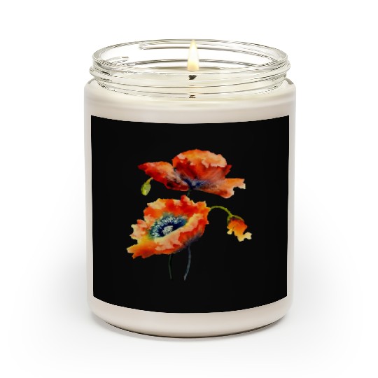 RED POPPIES Scented Candles, WATERCOLOR RED POPPIES TOP
