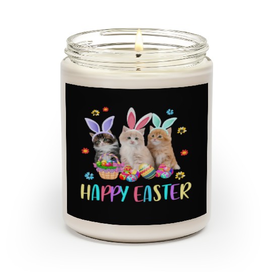 Happy Easter Three Cat Wearing Bunny Ear Kitty Scented Candles