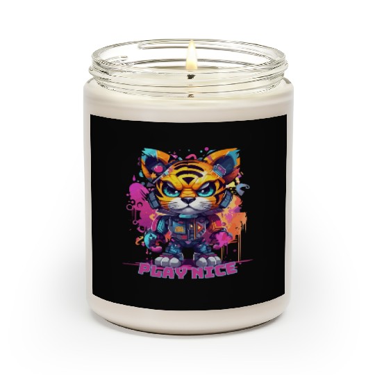 Play Nice Scented Candles: Robot Tiger Synthwave Graffiti Kids