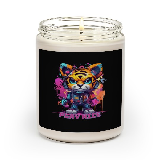 Play Nice Scented Candles: Robot Tiger Synthwave Graffiti Kids