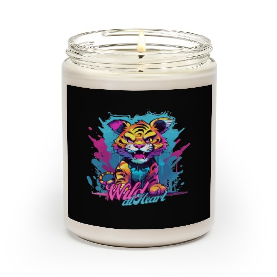 Vibrant Synthwave Sabertooth Tiger Graffiti Kids Scented Candles