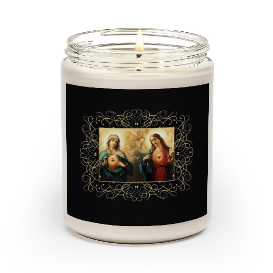 Sacred Heart and Immaculate Heart Picture Jesus an Scented Candles