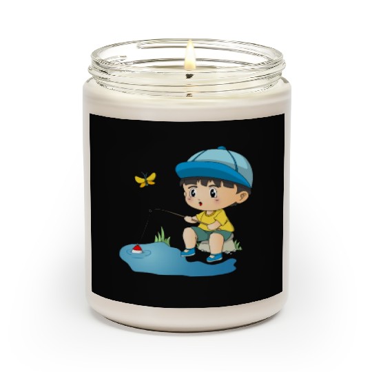 Cute Fishing Boy Angler Fisherman Kids Scented Candles