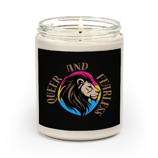 LGBTQ Queer and Fearless, Lion with Pansexual Flag Scented Candles