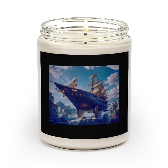 Steampunk Ship Sailing in Ocean with Castle Scented Candles