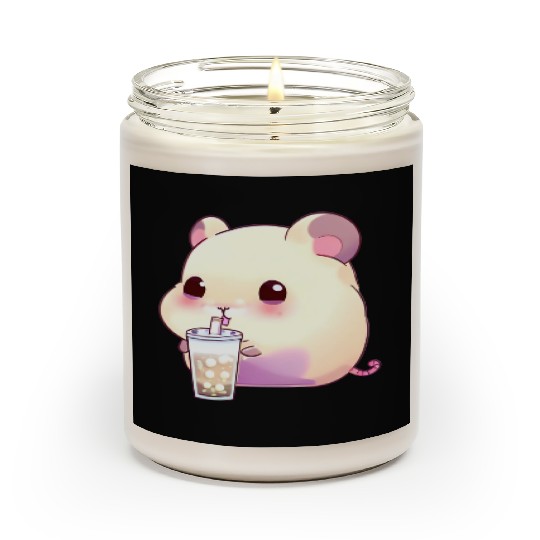 Kawaii hamster with bubble tea Scented Candles