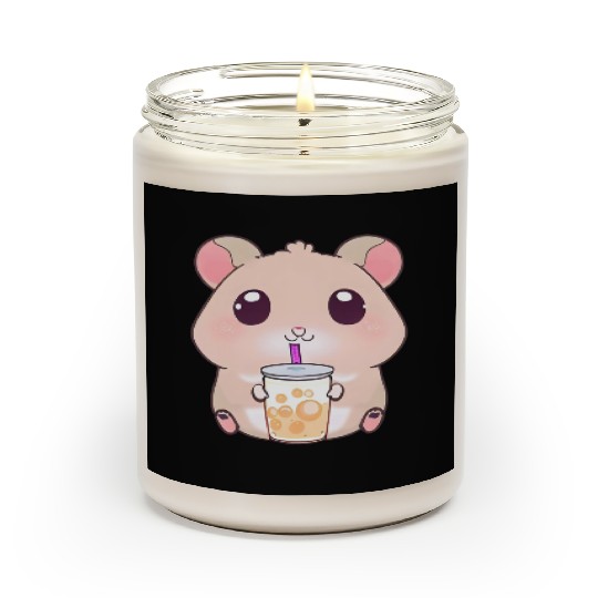 Kawaii hamster with bubble tea Scented Candles