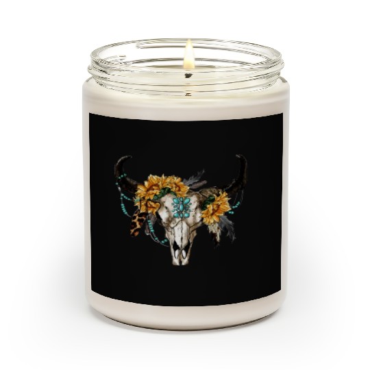 Bull Skull And Sunflowers Scented Candles