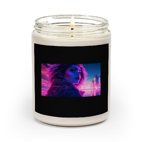 Synthwave Girl - Futuristic Design neon colors Scented Candles
