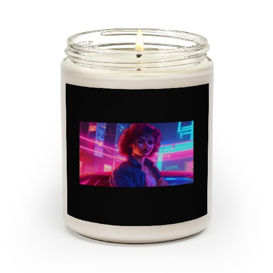Synthwave Girl - Anime Portrait in Neon Colors Scented Candles