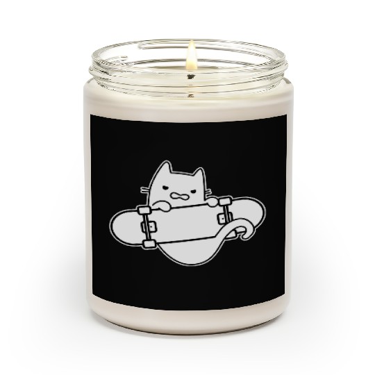 Angry Cat And Skateboard Skateboarding Outline Scented Candles