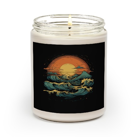 serene ocean sunset with large waves (1) Scented Candles