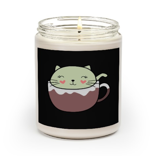 Mint Hot Cocoa Cat in Coffee Mug Scented Candles