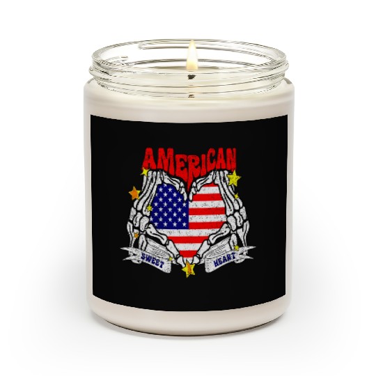 America Sweet Heart Skeleton Hands Heart Flag 4th Scented Candles