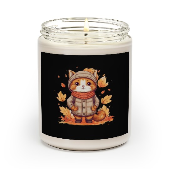 Autumn Cat Nature Leaves Season Scented Candles