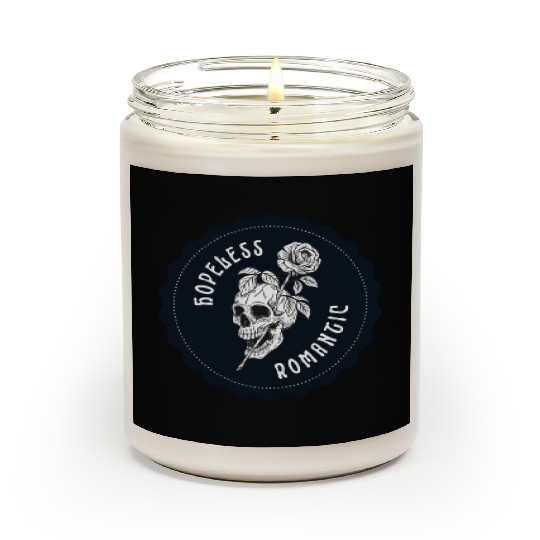 Dark Navy Illustrated Skull Hopeless Romantic Scented Candles