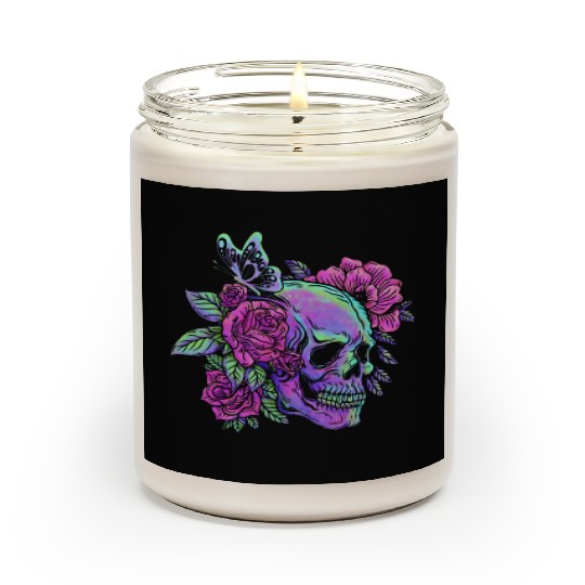 Skeleton Scented Candles, Neon Skull Roses Gothic Skeleton