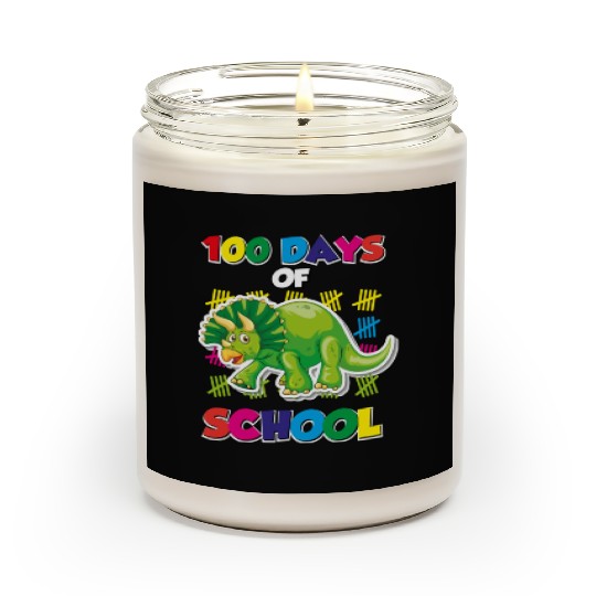 100 days of school green triceratops Scented Candles