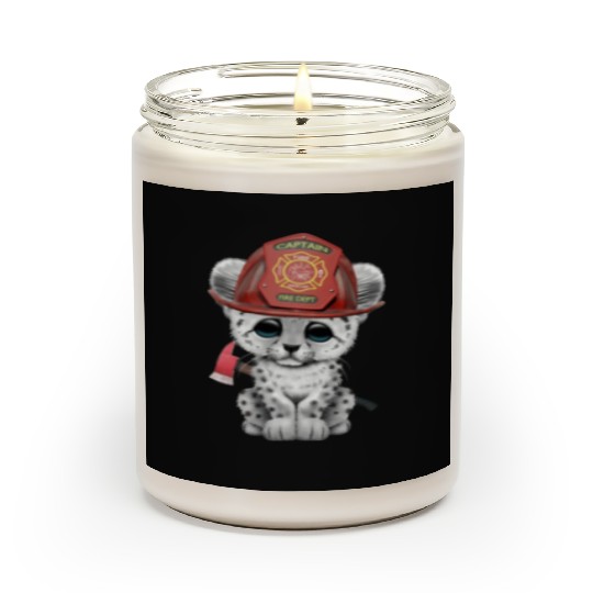 Cute Snow Leopard Cub Firefighter Scented Candles