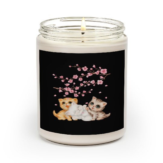 Kitten Lover Japanese Cherry Blossom Cat Art Scented Candles
