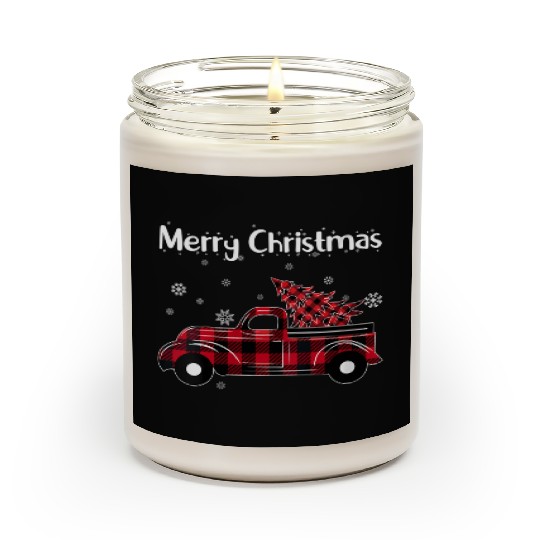 Merry Tree Wagon Buffalo Plaid Truck Scented Candles