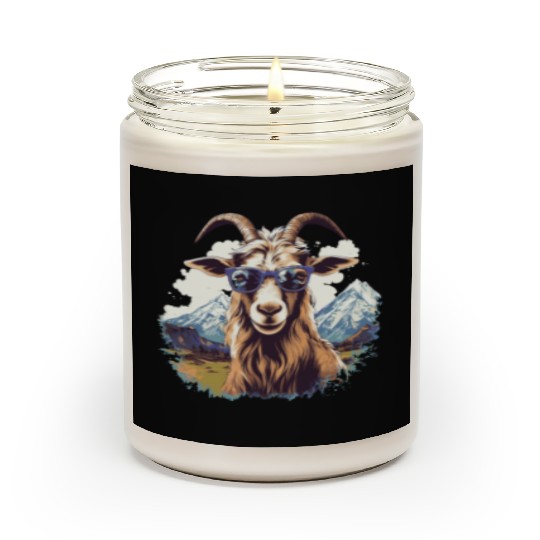A goat with sunglasses in the mountains Scented Candles