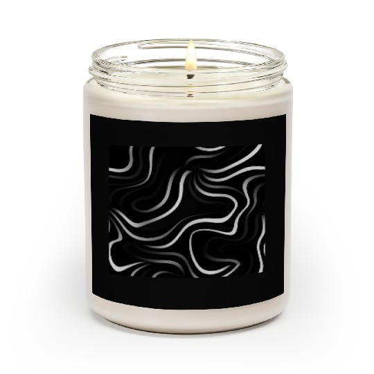Monochrome Elegance: White Abstract Lines on Black Scented Candles