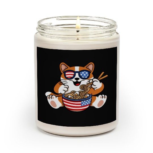 American Flag Cat Eating Ramen Food Lover Design Scented Candles