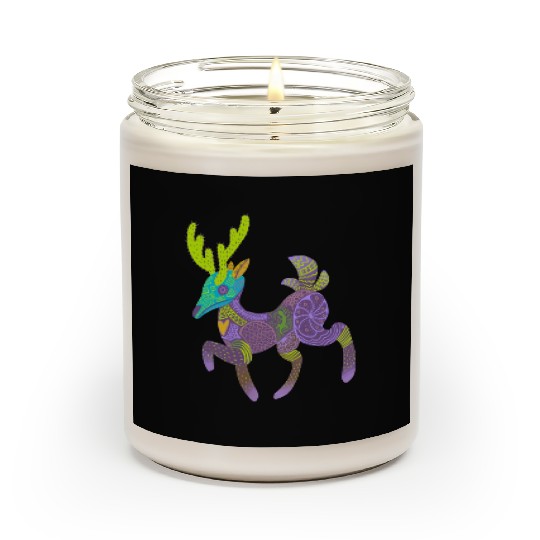 Whimsical Purple Cactus Deer Alebrije Scented Candles