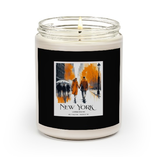 Watercolor painting loving couple in New York City Scented Candles