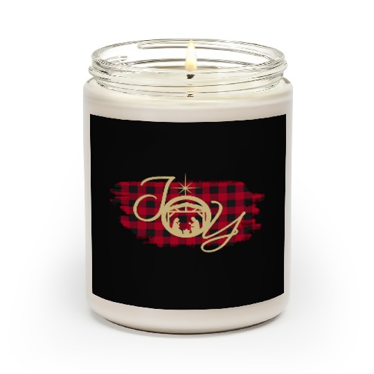 Joy In A Ger Nativity Jesus Birth Buffalo Plaid Scented Candles