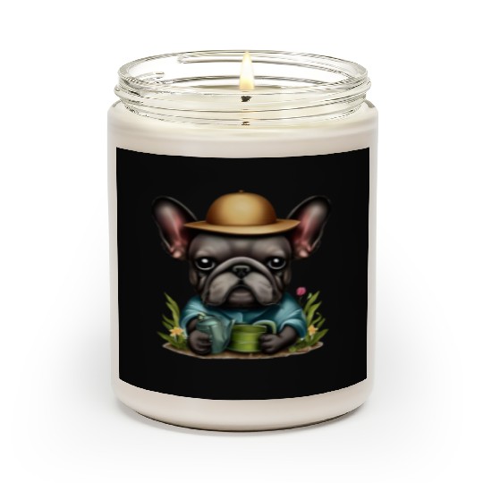 Frenchie Watering Plants Scented Candles