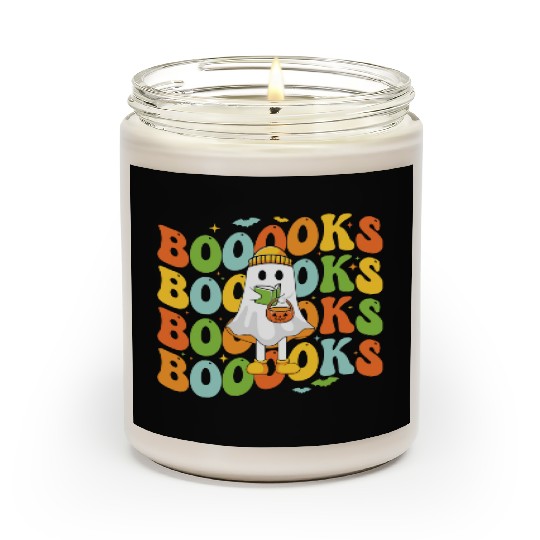 Booooks Cute Ghost Reading A Book Funny Book Lover Scented Candles