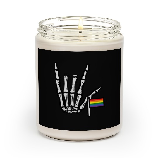 Gay Flag I Love You Hand Skeleton Rainbow Pride Scented Candles