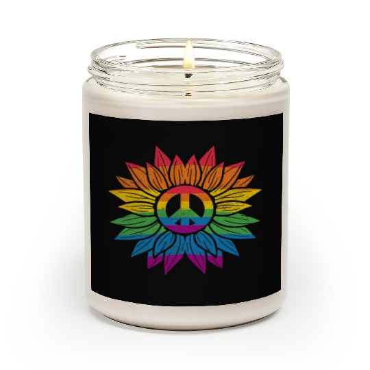Rainbow Sunflower Love Is Love LGBT Gay Lesbian Scented Candles