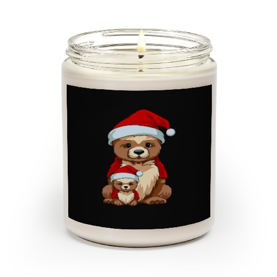 Adorable Festive Mama Bear and Cub: Christmas Hat Scented Candles