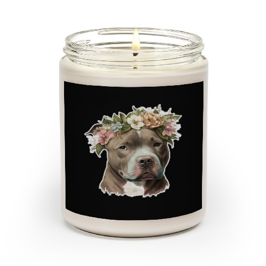 pit bull with flower crown Scented Candles