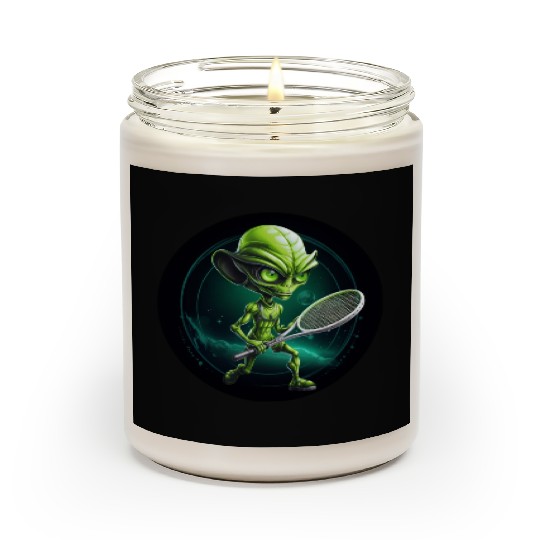 Cool Green Alien Tennis Player: Unique Sports Desi Scented Candles