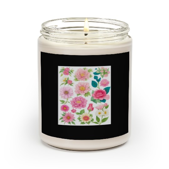 Blooming Crimson and coral Spring Flowers Scented Candles