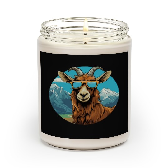 A goat with sunglasses in the mountains Scented Candles