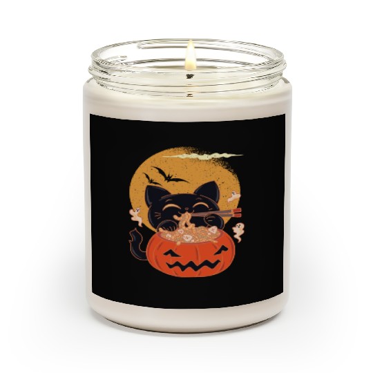 Kawaii Creepy Cat Eating Ramen Noodles Halloween Scented Candles