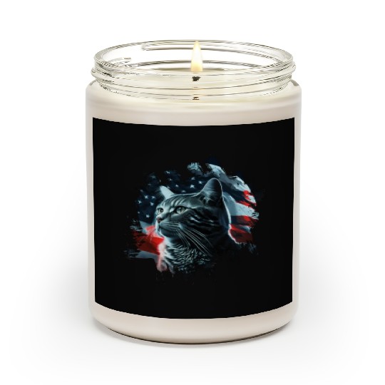 America cat under Moon with American Flag Scented Candles