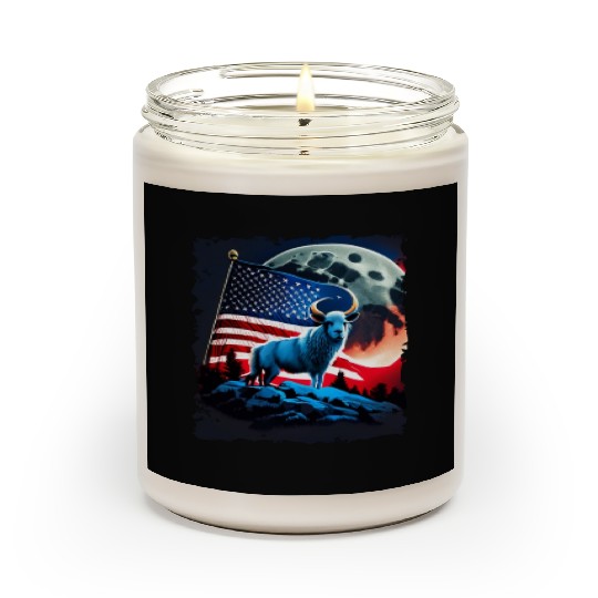 America sheep under Moon with American Flag Scented Candles