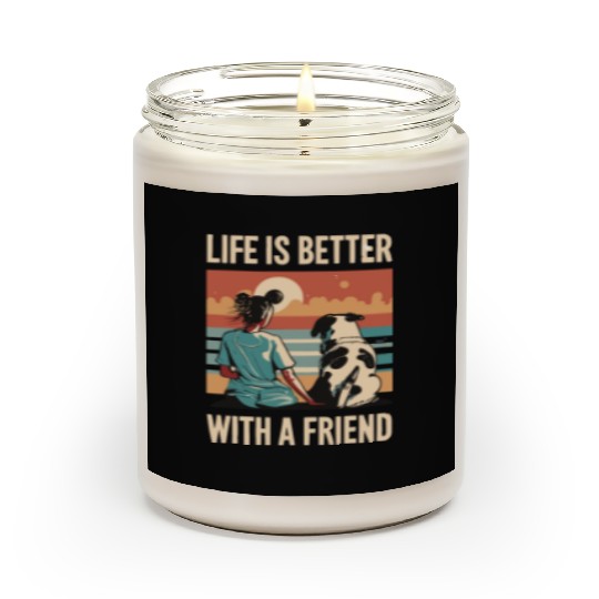 Life Is Better With A Friend Golden Retriever Cute Scented Candles