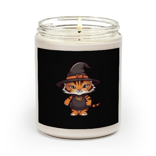 Cute Halloween tiger with a witch hat. Scented Candles