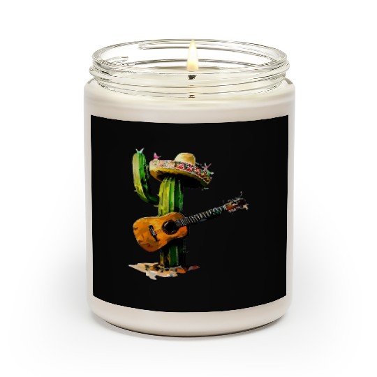 Cactus with sombrero and guitar Scented Candles