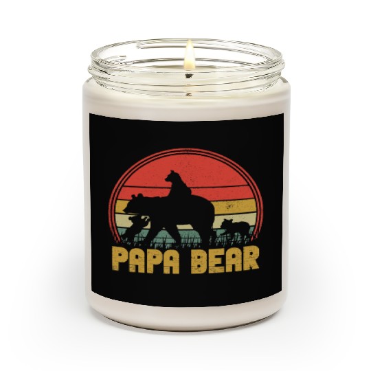 Funny Papa Bear Of Cub 3 Kids Fathers Day Grandpa Scented Candles